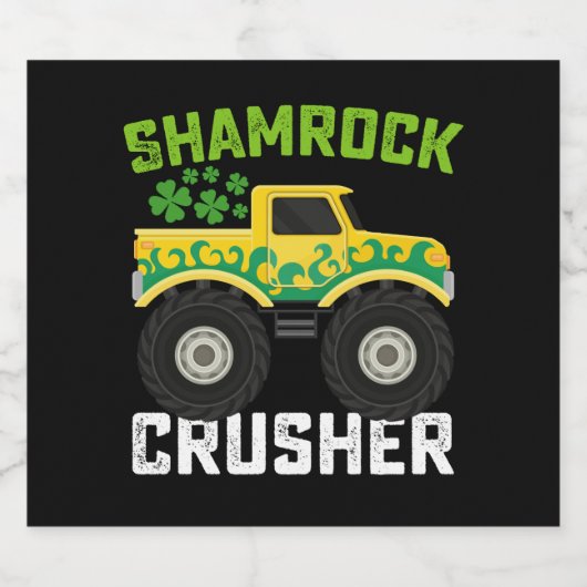 Shamrock Crusher Monster Truck St Patrick's Day Bier Etiket (Enkel label)