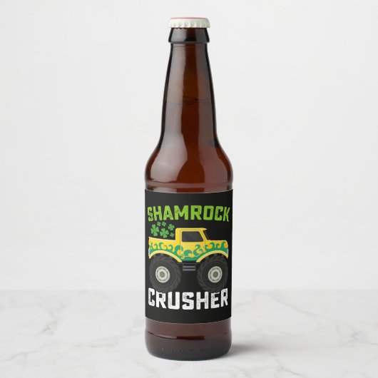 Shamrock Crusher Monster Truck St Patrick's Day Bier Etiket (Voorkant)