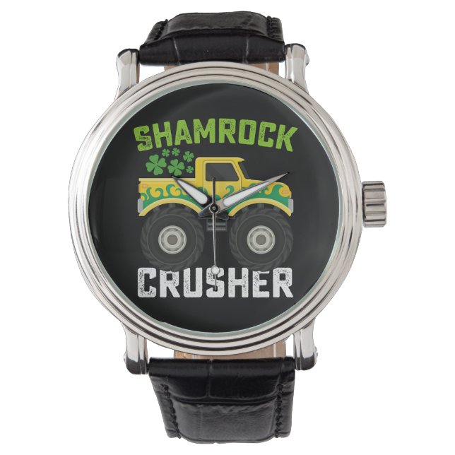 Shamrock Crusher Monster Truck St Patrick's Day Horloge (Voorkant)