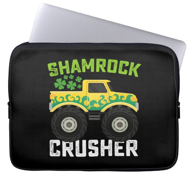 Shamrock Crusher Monster Truck St Patrick's Day Laptop Sleeve (Voorkant)