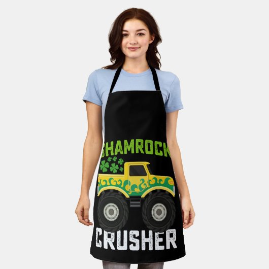 Shamrock Crusher Monster Truck St Patrick's Day Schort (Gedragen)