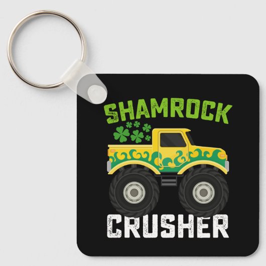 Shamrock Crusher Monster Truck St Patrick's Day Sleutelhanger (Voorkant)