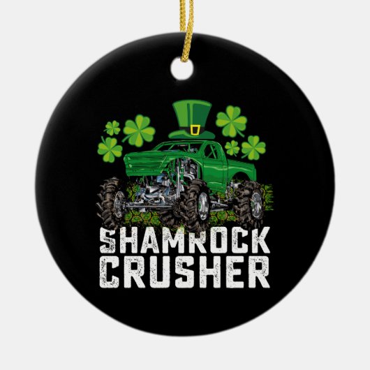 Shamrock Crusher St Patricks Day Monster Truck Keramisch Ornament (Voorkant)