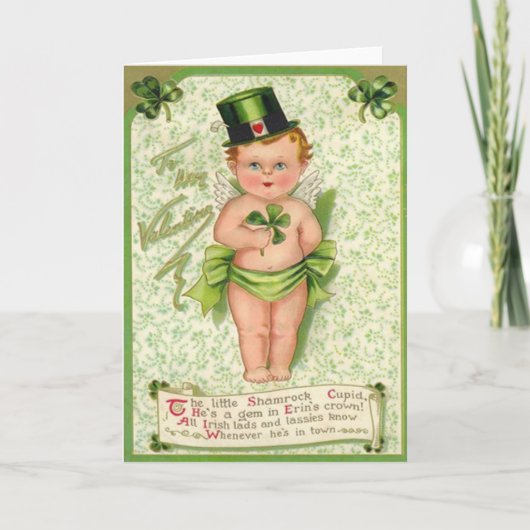 Shamrock Cupid Cherub St. Patrick's Day Hart Kaart (Voorkant)