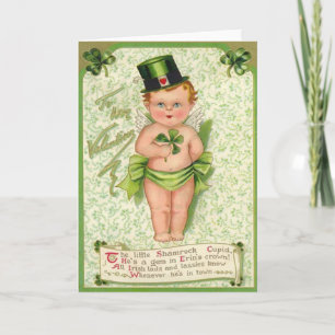 Shamrock Cupid Cherub St Patrick's Day Heart Kaart
