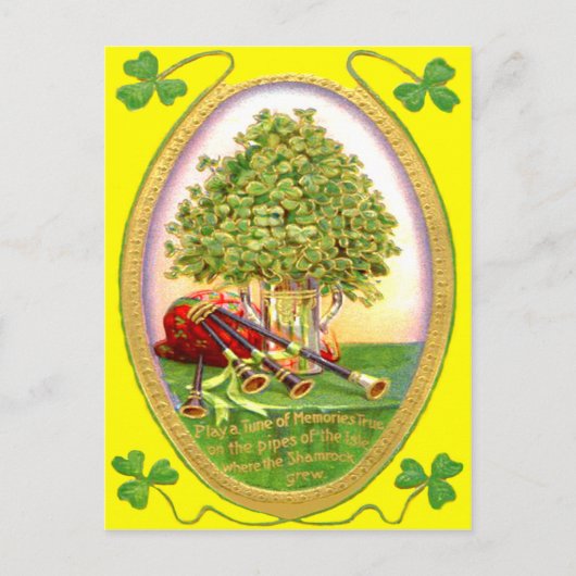 Shamrock doedelzak goud groen briefkaart (Voorkant)