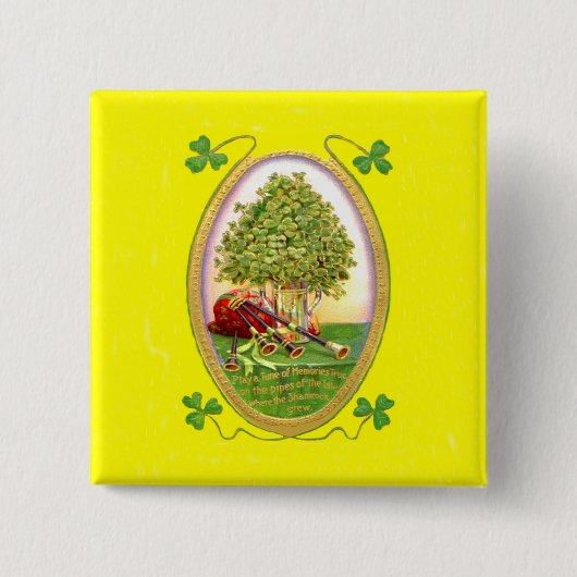 Shamrock Dudelsack Goud Groen Vierkante Button 5,1 Cm (Voorkant)