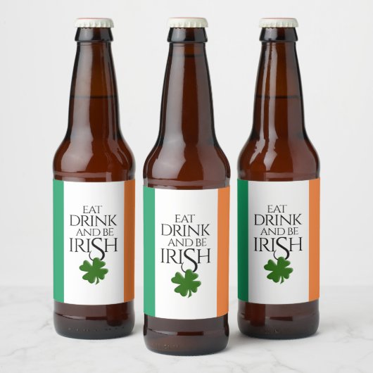 Shamrock Eat Drink and Be Irish Flag Bier Etiket (Flessen)