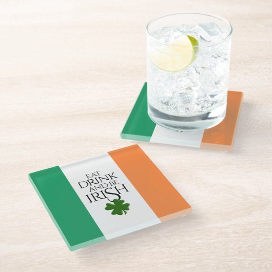 Shamrock Eat Drink and Be Irish Flag Glazen Onderzetter (Schuin)