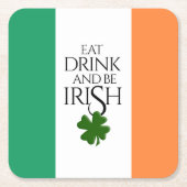 Shamrock Eat Drink and Be Irish Flag Kartonnen Onderzetters (Voorkant)