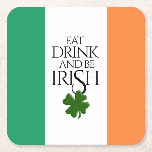 Shamrock Eat Drink and Be Irish Flag Kartonnen Onderzetters (Voorkant)