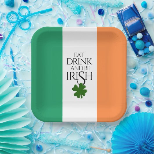 Shamrock Eat Drink and Be Irish Flag Papieren Bordje (Feest)