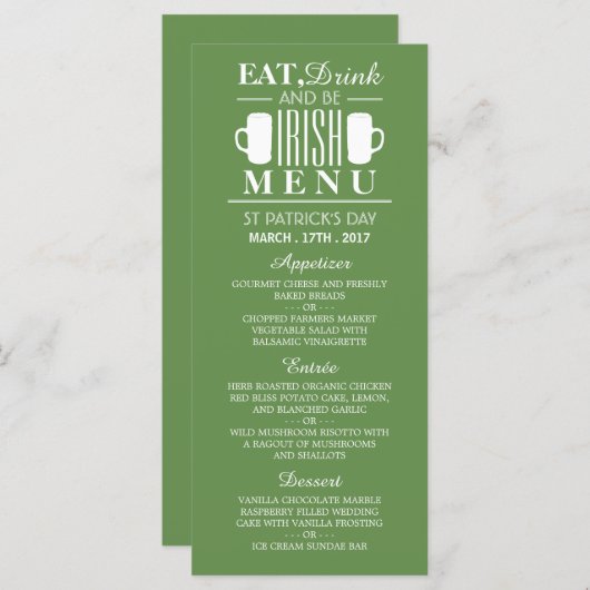 Shamrock en bier Ierse St Patrick's Day Menu (Voorkant / Achterkant)