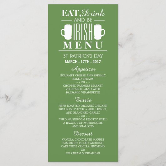 Shamrock en bier Ierse St Patrick's Day Menu (Voorkant)