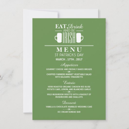 Shamrock en bier Ierse St Patrick's Day Menu Kaart (Voorkant)