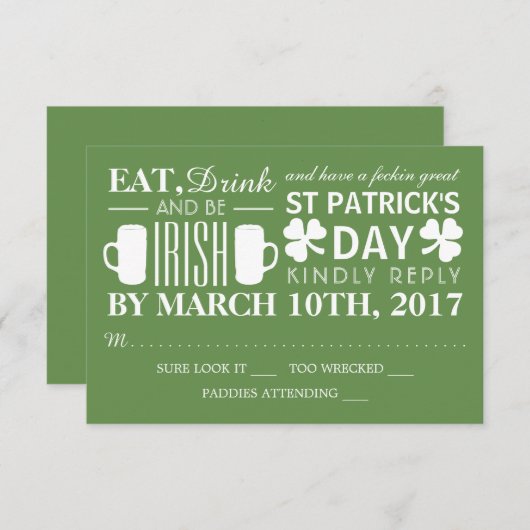 Shamrock en bier Ierse St Patrick's Day RSVP (Voorkant / Achterkant)