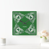 Shamrock en Celtic knot Vierkante Klok (Huis)