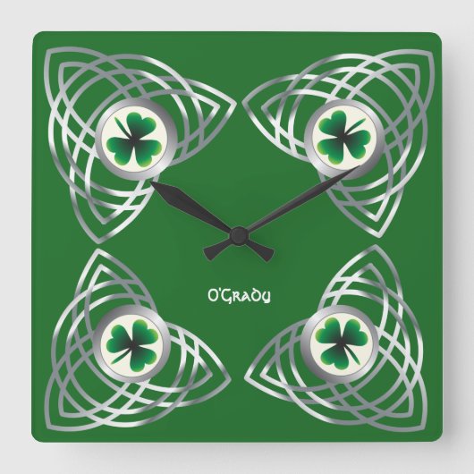 Shamrock en Celtic knot Vierkante Klok (Voorkant)