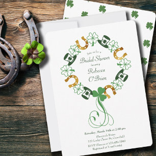 Shamrock en Gouden Hoefijzer Krans Bruidsdiner Kaart