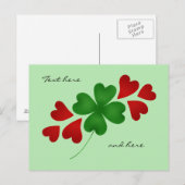Shamrock en harten bord groen briefkaart (Voorkant / Achterkant)