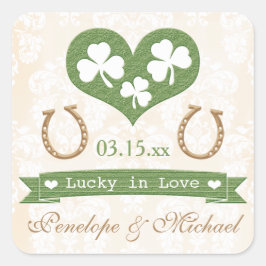 Shamrock en Hoefijzer Lucky in Love Wedding Vierkante Sticker