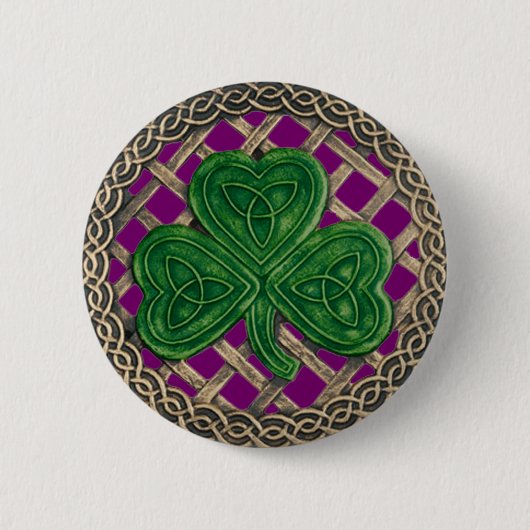 Shamrock en Keltische knopen Button Paarse (Voorkant)