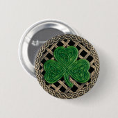 Shamrock en Keltische knopen Button zwart (Voorkant /achterkant)