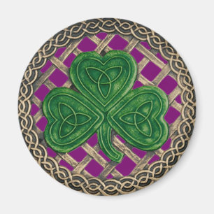 Shamrock en Keltische knopen magneet Paarse