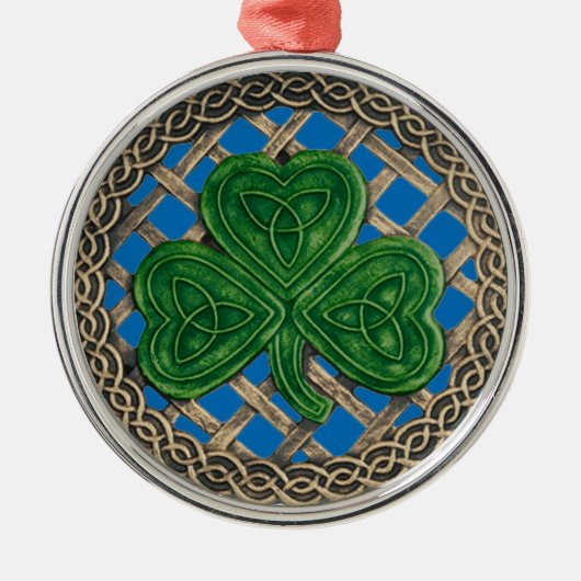Shamrock En Keltische Knopen Ornament Blauw (Voorkant)