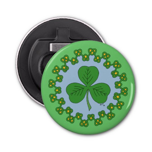 Shamrock en Knotwork Button Flesopener (Voorkant)