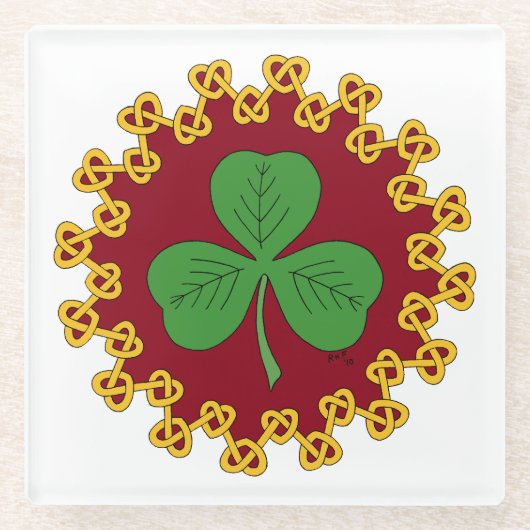 Shamrock en Knotwork op Red Glazen Onderzetter (Voorkant)