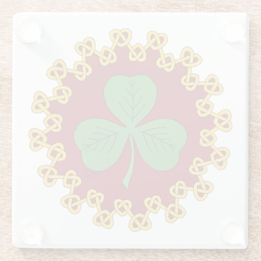 Shamrock en Knotwork op Red Glazen Onderzetter (Achterkant)