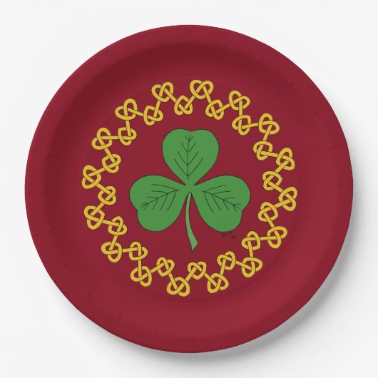 Shamrock en Knotwork op Red Papieren Bordje (Voorkant)