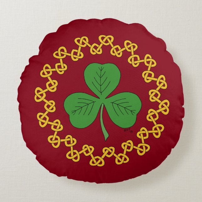 Shamrock en Knotwork op Red Rond Kussen (Voorkant)
