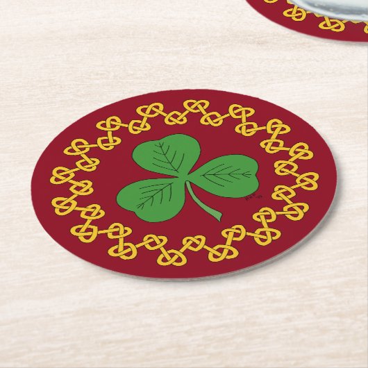 Shamrock en Knotwork op Red Ronde Kartonnen Onderzetter (Gebogen)