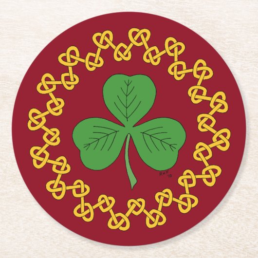 Shamrock en Knotwork op Red Ronde Kartonnen Onderzetter (Voorkant)