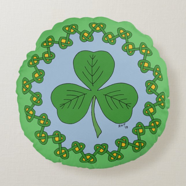 Shamrock en Knotwork Rond Kussen (Voorkant)