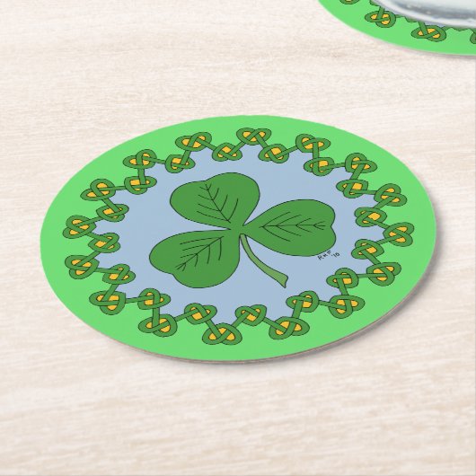 Shamrock en Knotwork Ronde Kartonnen Onderzetter (Gebogen)