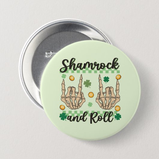 Shamrock en Roll Hand Skeleton Ronde Button 7,6 Cm (Voorkant /achterkant)
