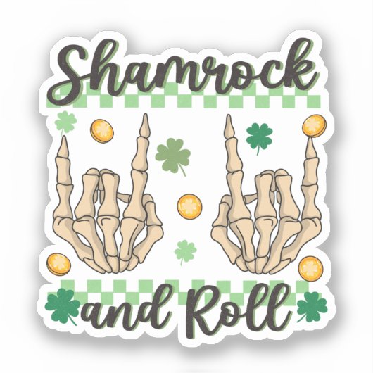 Shamrock en Roll Hand Skeleton Sticker (Voorkant)