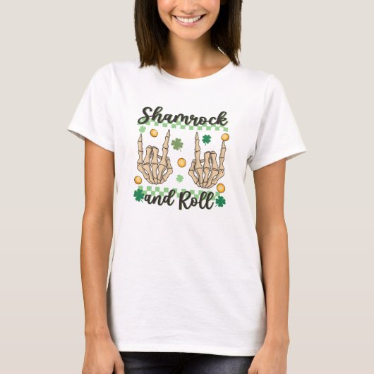 Shamrock en Roll Hand Skeleton T-shirt (Voorkant)