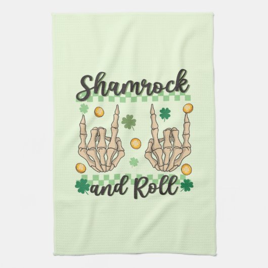 Shamrock en Roll Hand Skeleton Theedoek (Verticaal)