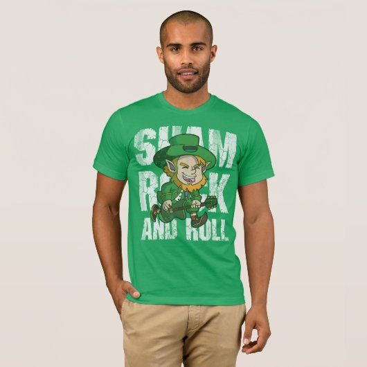 Shamrock en Roll Leprechaun Guitar T-shirt (Voorkant volledig)