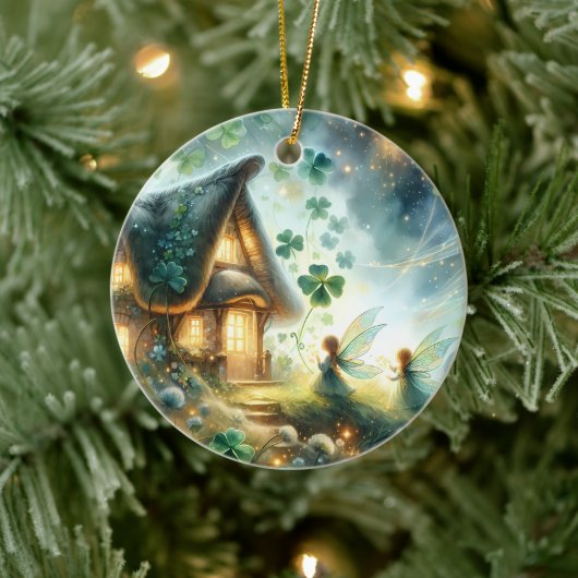 Shamrock Feeënhuis Gloed Keramisch Ornament (Boom)