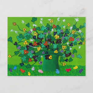 Shamrock, Flowers and Baby Chicken Briefkaart