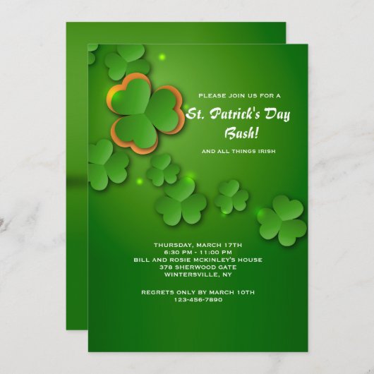 Shamrock Flurry Invitation Kaart (Voorkant / Achterkant)