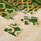Shamrock Four-leaf Clover Green Wood en Gold Legpuzzel (Zijkant)