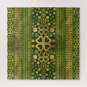 Shamrock Four-leaf Clover Green Wood en Gold Legpuzzel (Horizontaal)