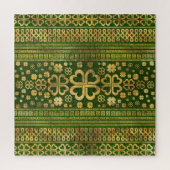 Shamrock Four-leaf Clover Green Wood en Gold Legpuzzel (Verticaal)