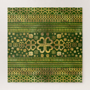 Shamrock Four-leaf Clover Green Wood en Gold Legpuzzel
